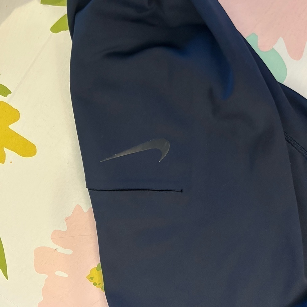 Nike Full Length Navy Blue Legging Tights with Logo Side Pocket Blue Size:small